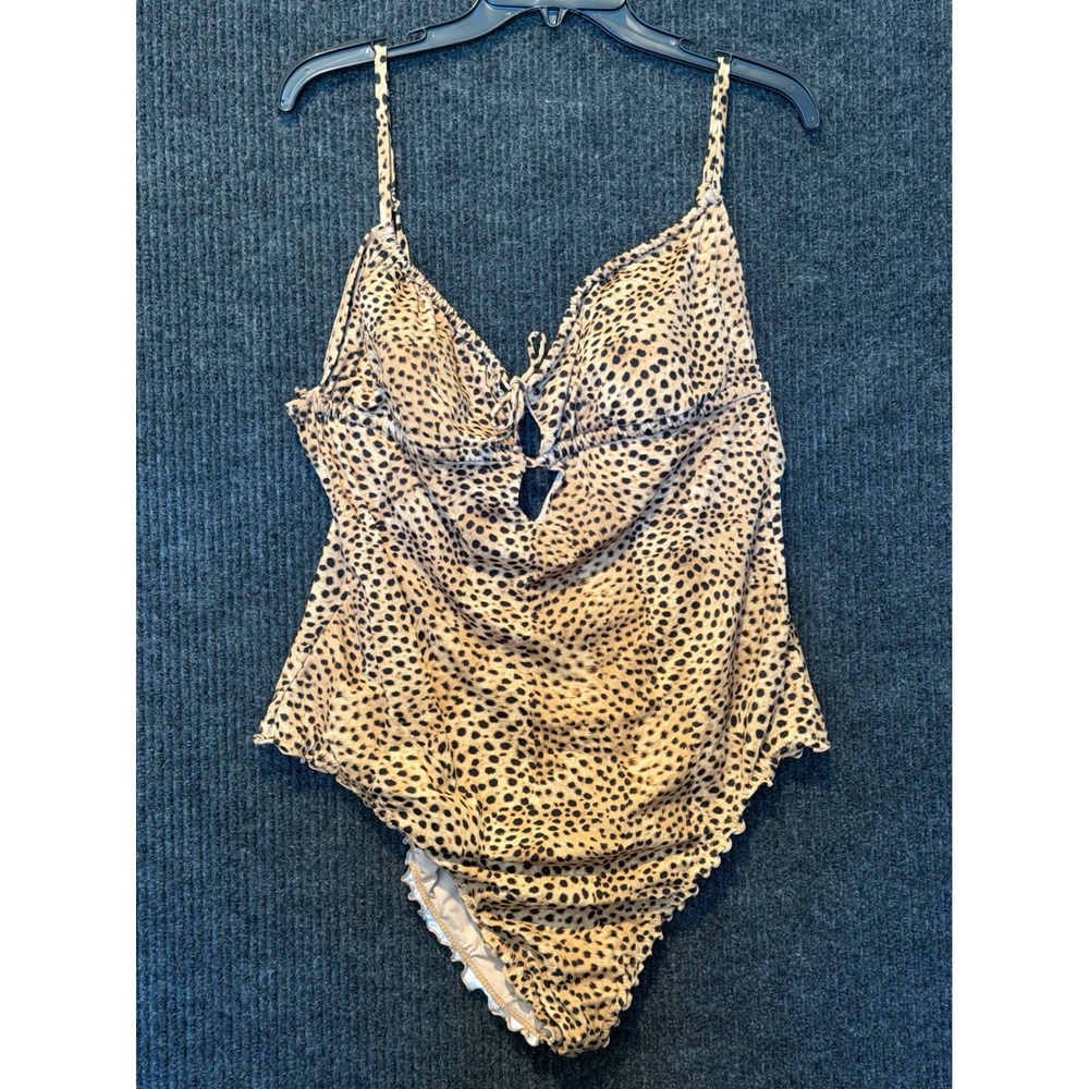 Shade & Shore Leopard Print Cutout One Piece Swimsuit Tan Black XL